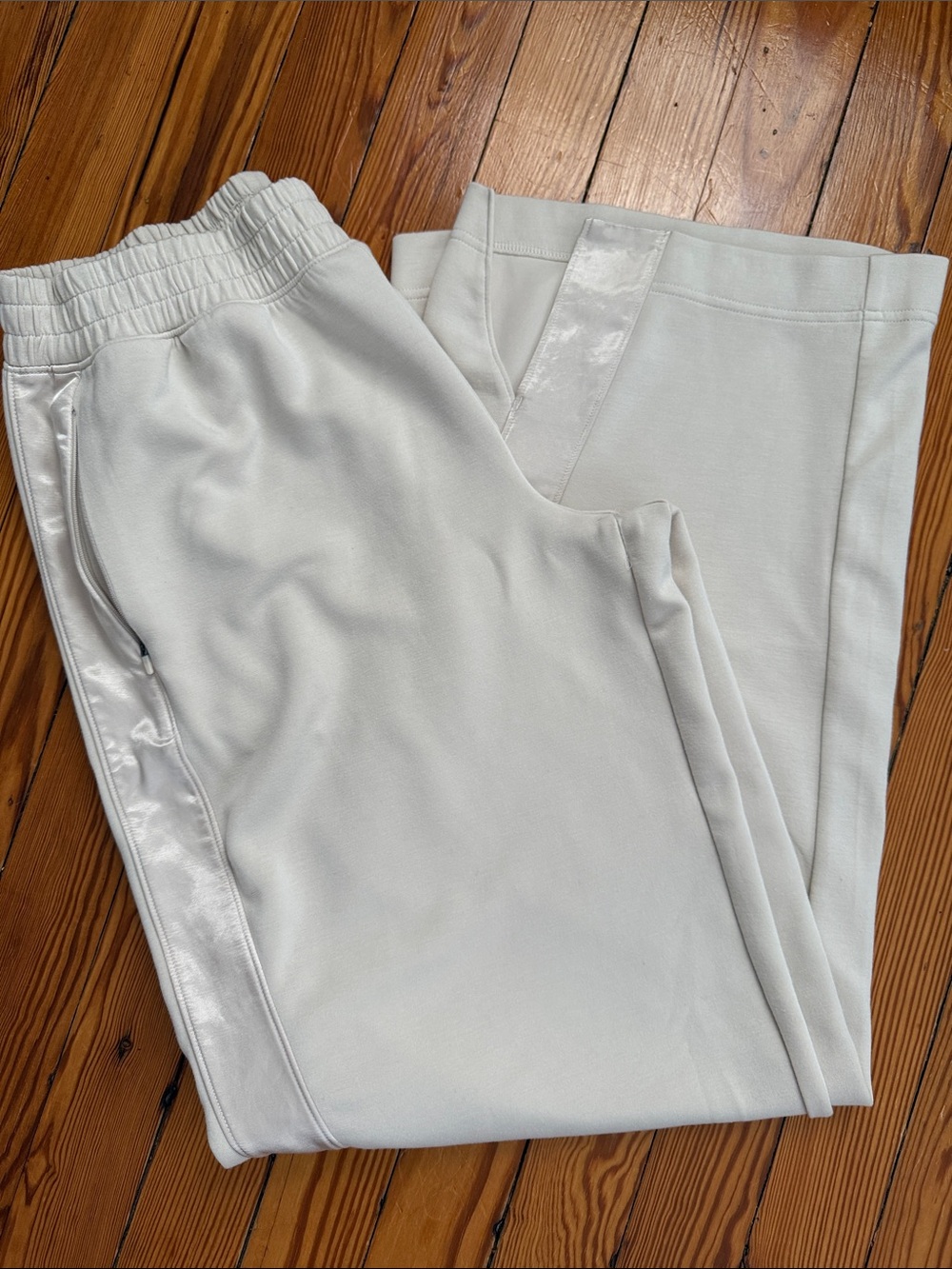 aerie Cream Satin-Trim Track Joggers